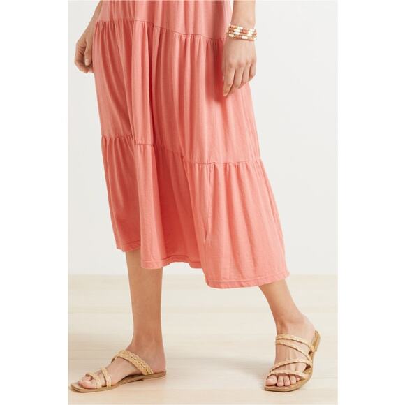 SUNDRY x EVEREVE NWT The Malibu Peach Pink Tiered Midi Dress // L - Picture 2 of 11